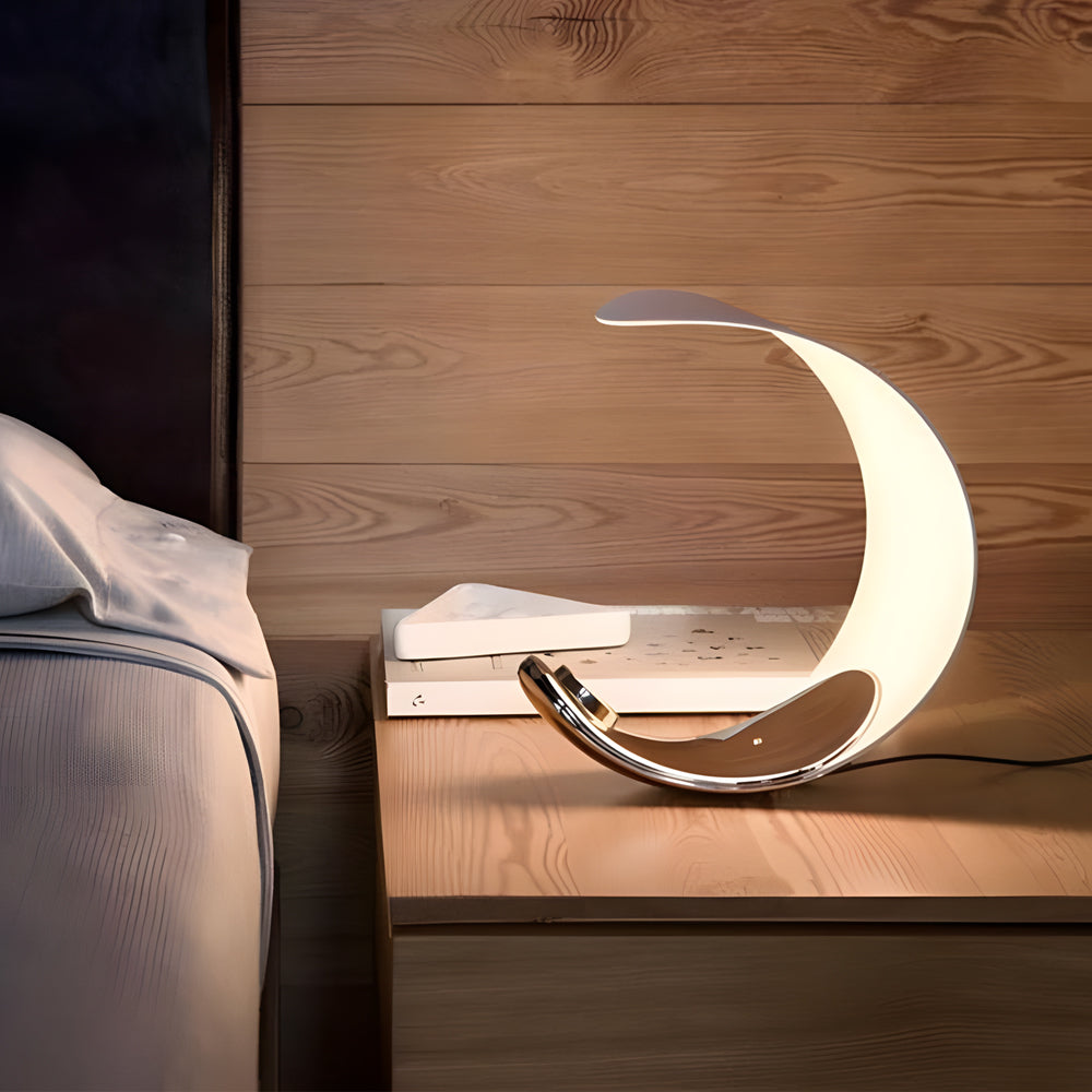 LumiMoon - D76 gebogene mondförmige LED-Tischlampe aus Aluminium mit Touch-Dimmer