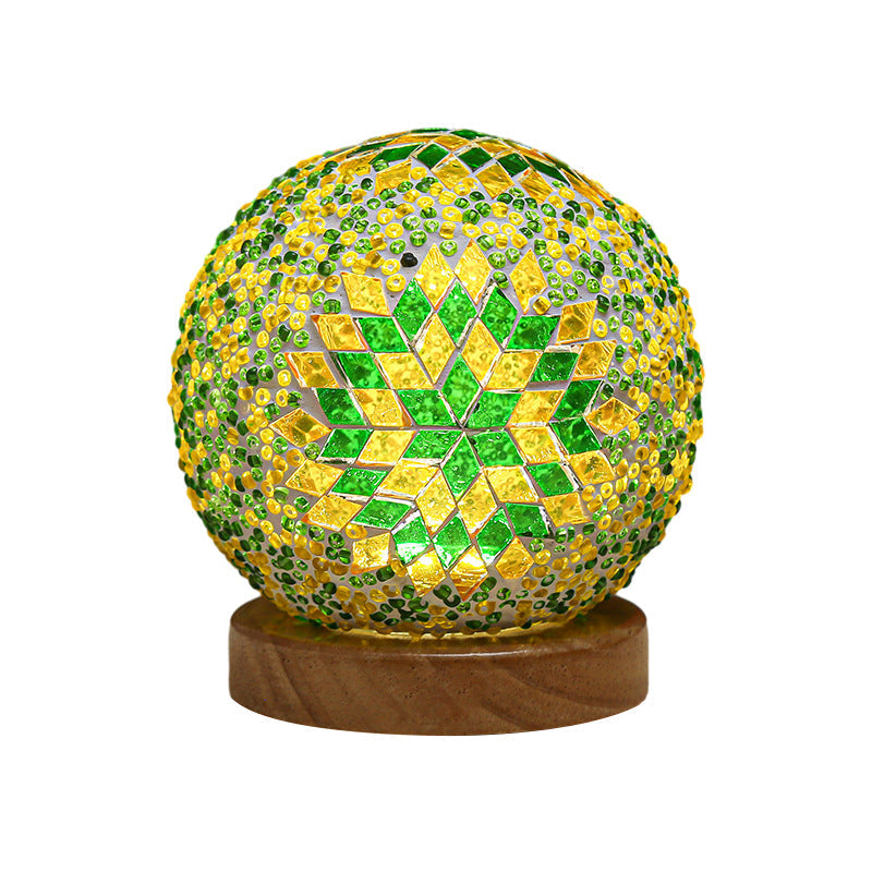 GloedNest - Lampada da tavolo sferica a LED in vetro barocco boho dimmerabile con illuminazione a mosaico 3,9"