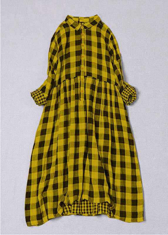 Bohème noir blanc Plaid col claudine poches bouton automne Patchwork robes