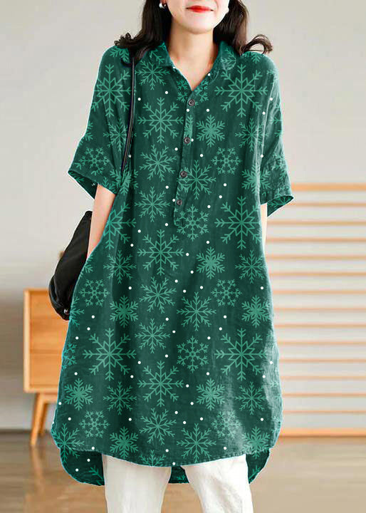 Robe chemise décontractée en lin vert jade pour femmes