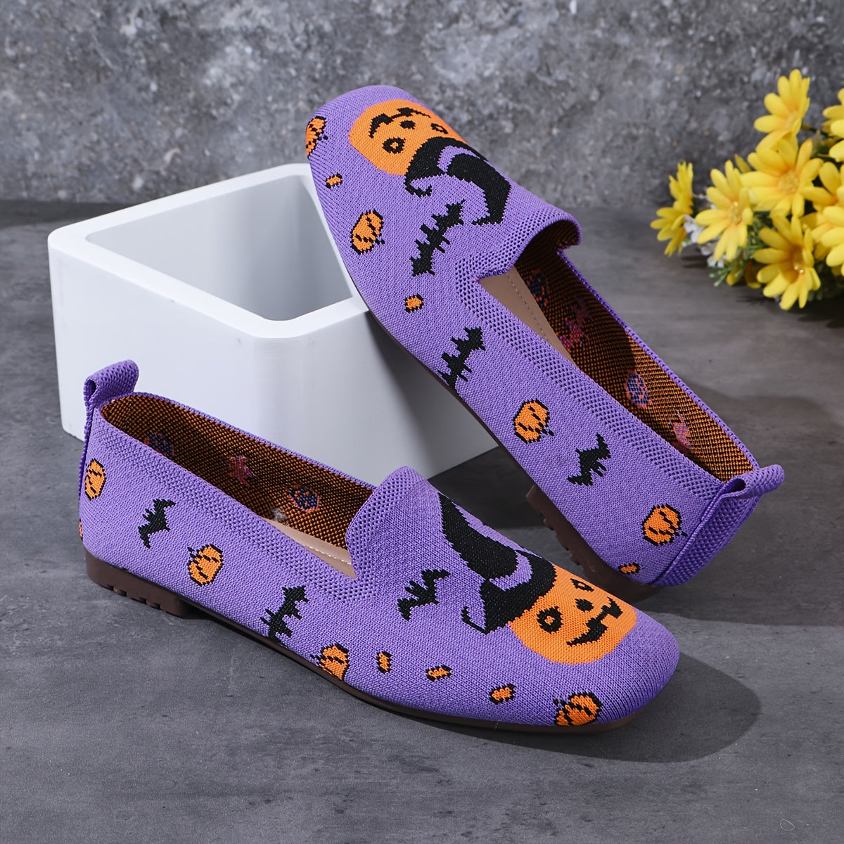 Pantuflas ligeras de calabaza para Halloween, color morado