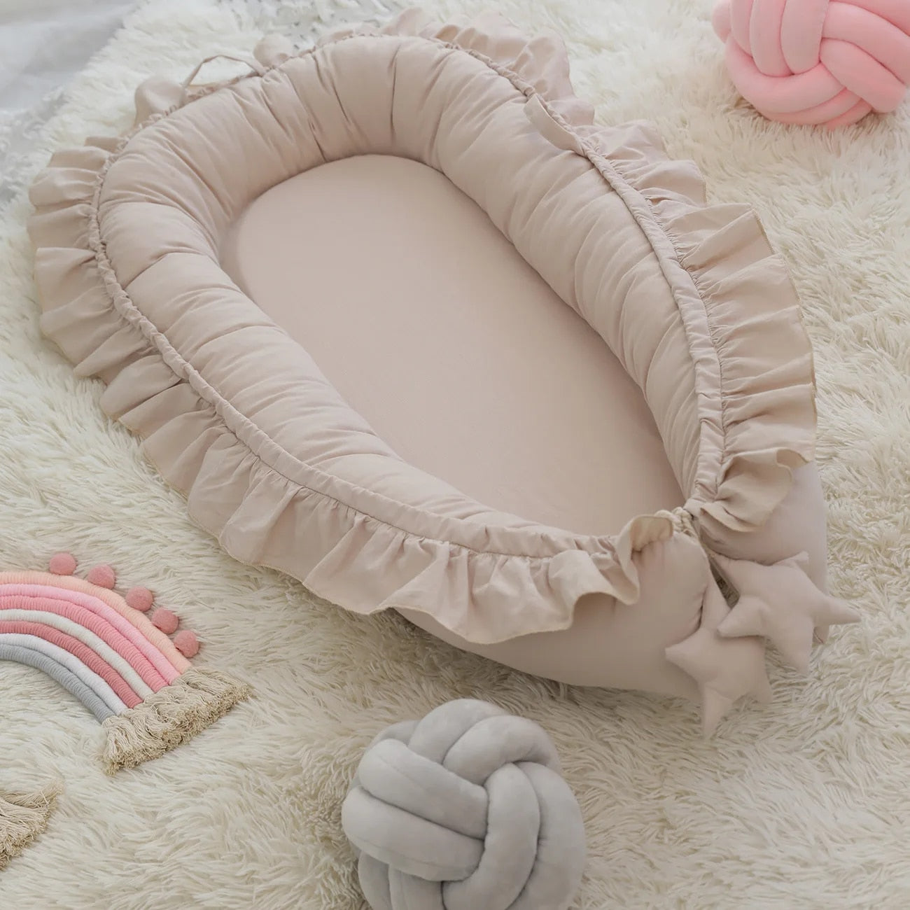 Portable Padded Lounger Baby Nest Pod & Bed with Frill Detail - 6 Colours