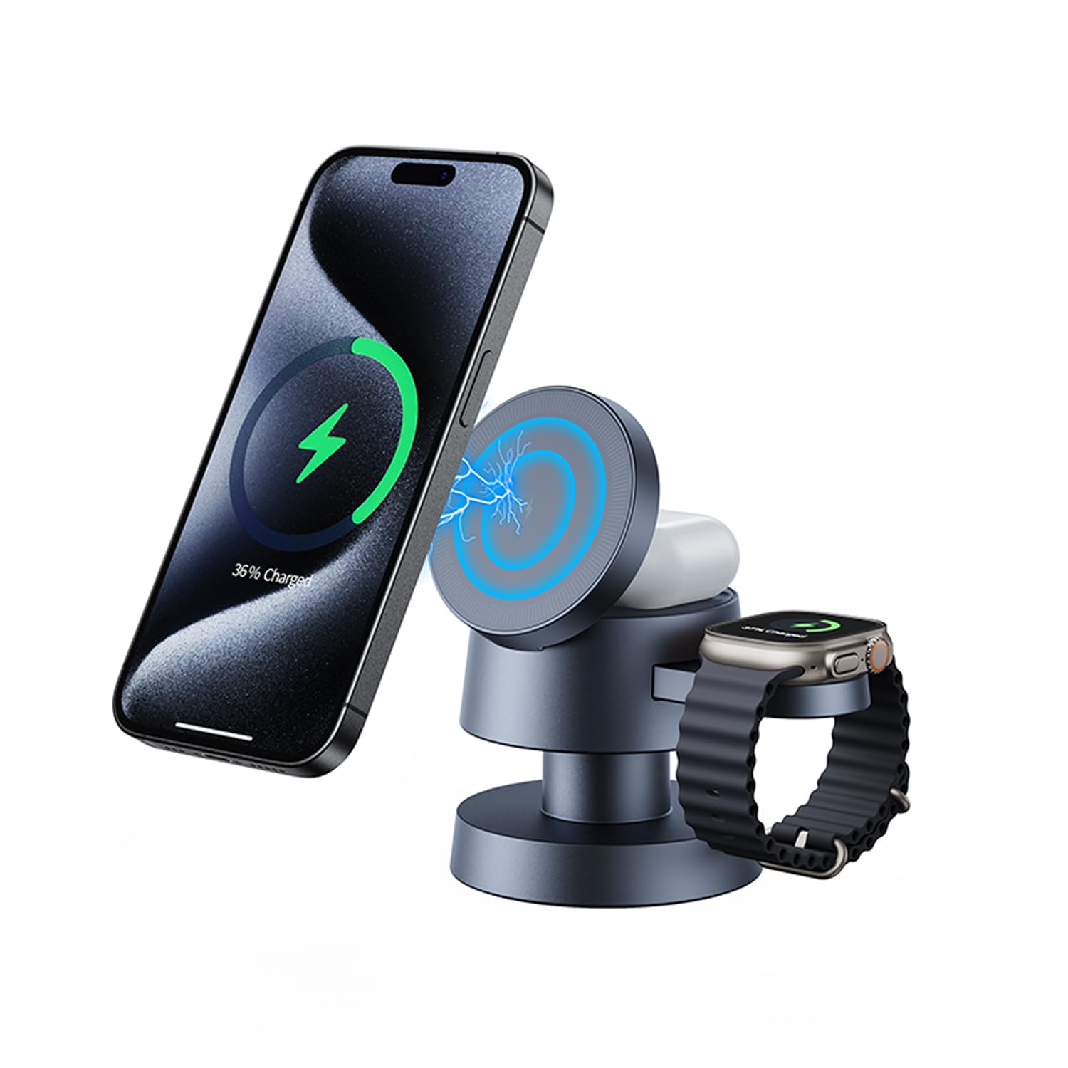 Chargeur magnétique 3 en 1 avec lumière ambiante – pour iPhone, montre et AirPods