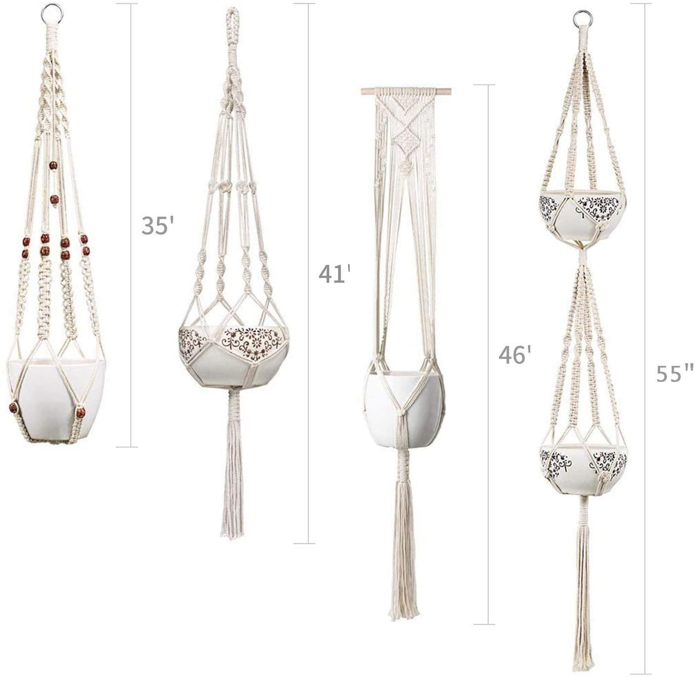 4-delige handgemaakte Boho Macrame plantenhangerset