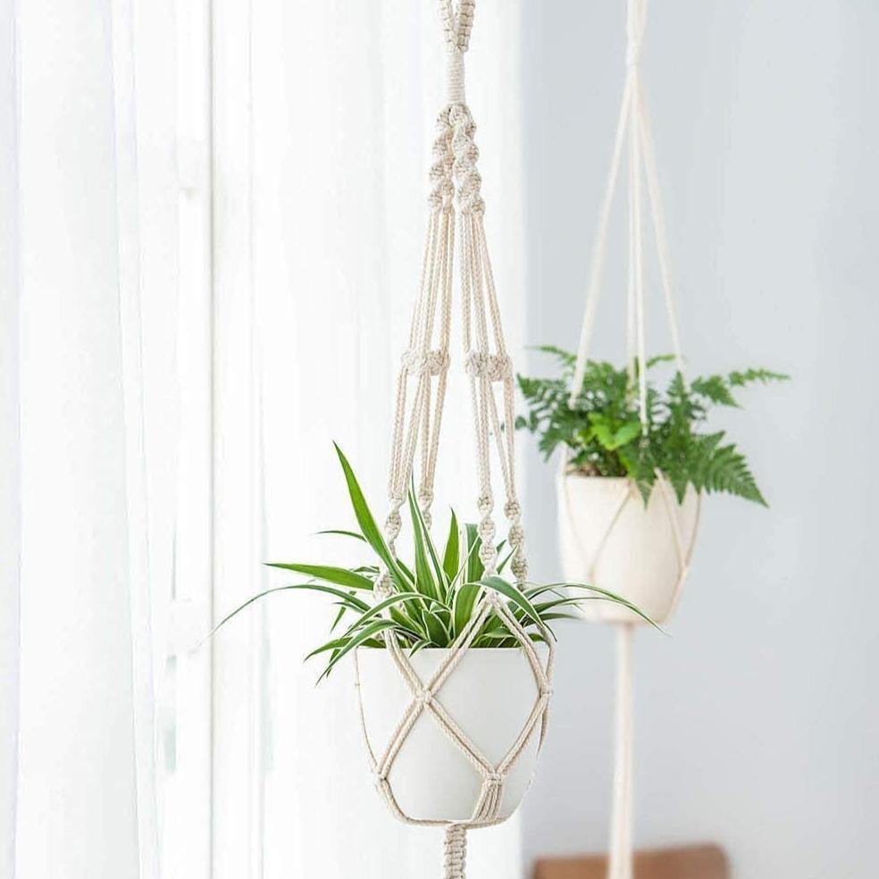 4-delt håndlavet Boho Macrame Plant Hanger Sæt