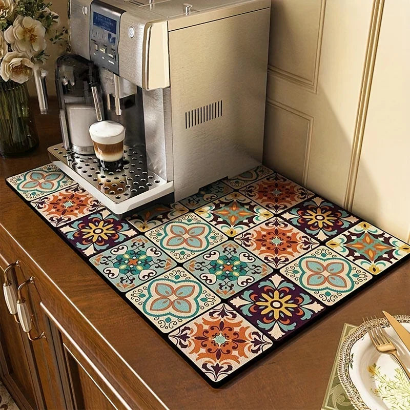 Retro Quick-Drying Water-Draining Mat for Kitchen Bar Countertops