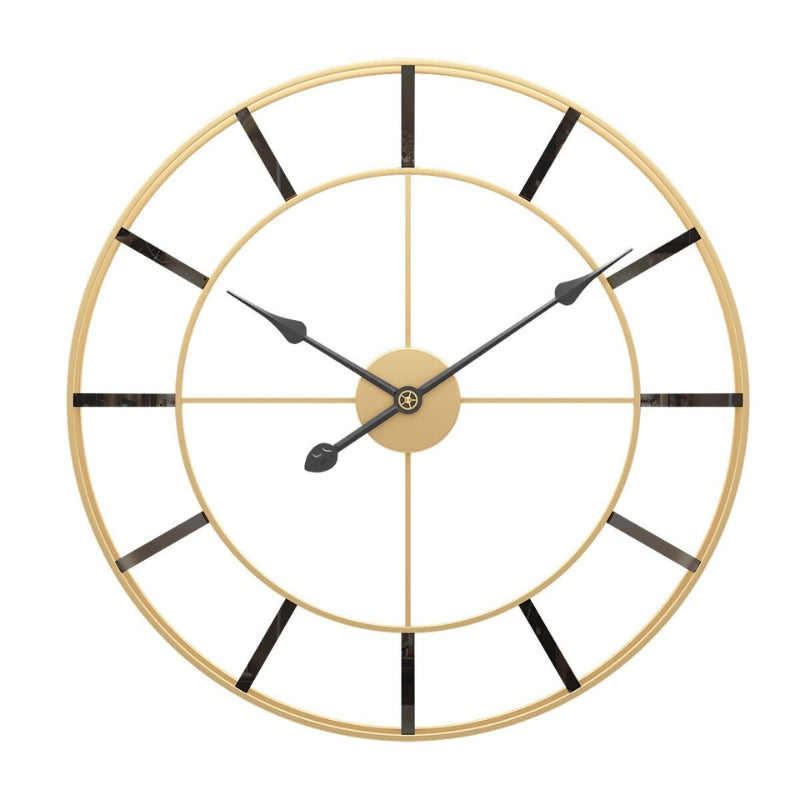 Reloj de pared grande de metal dorado y negro