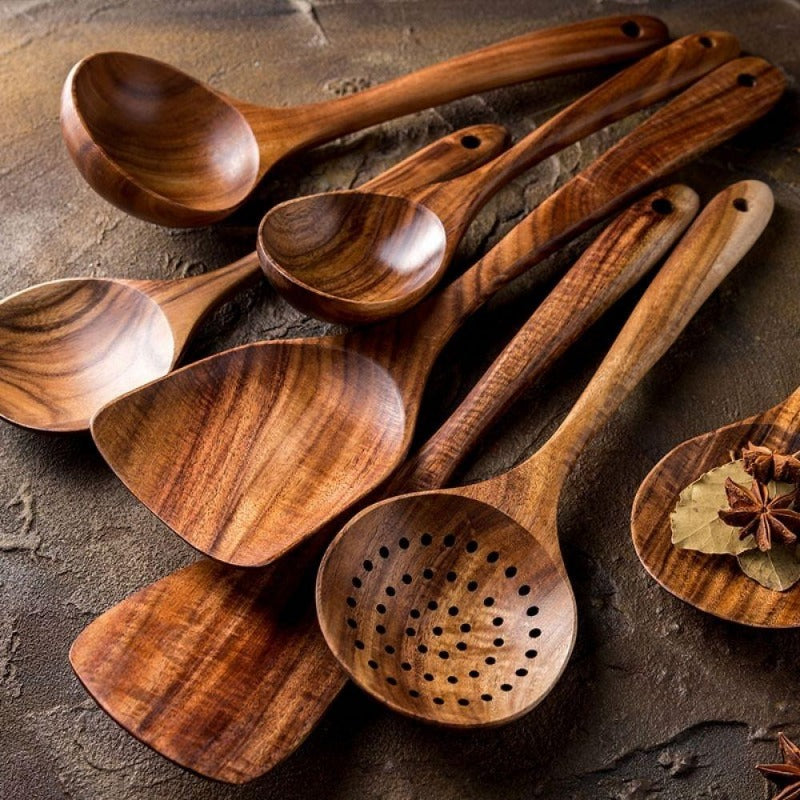 Collection d'ustensiles de cuisine en teck Woodland