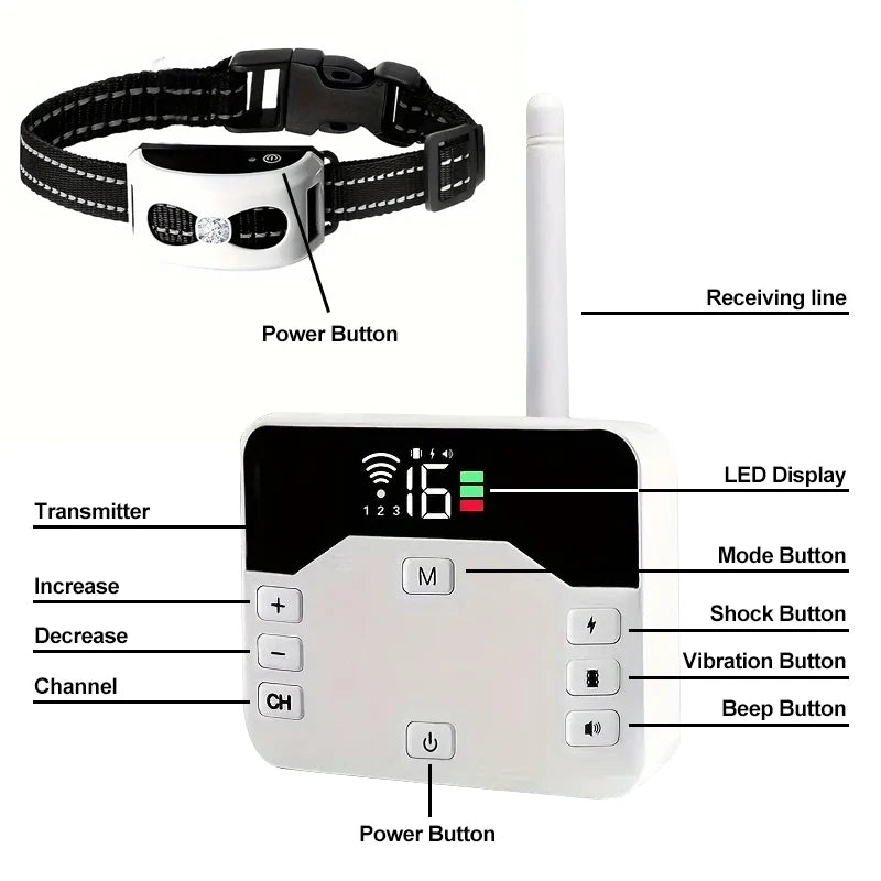 Recinto per cani wireless 2 in 1 e collare da addestramento per esterni