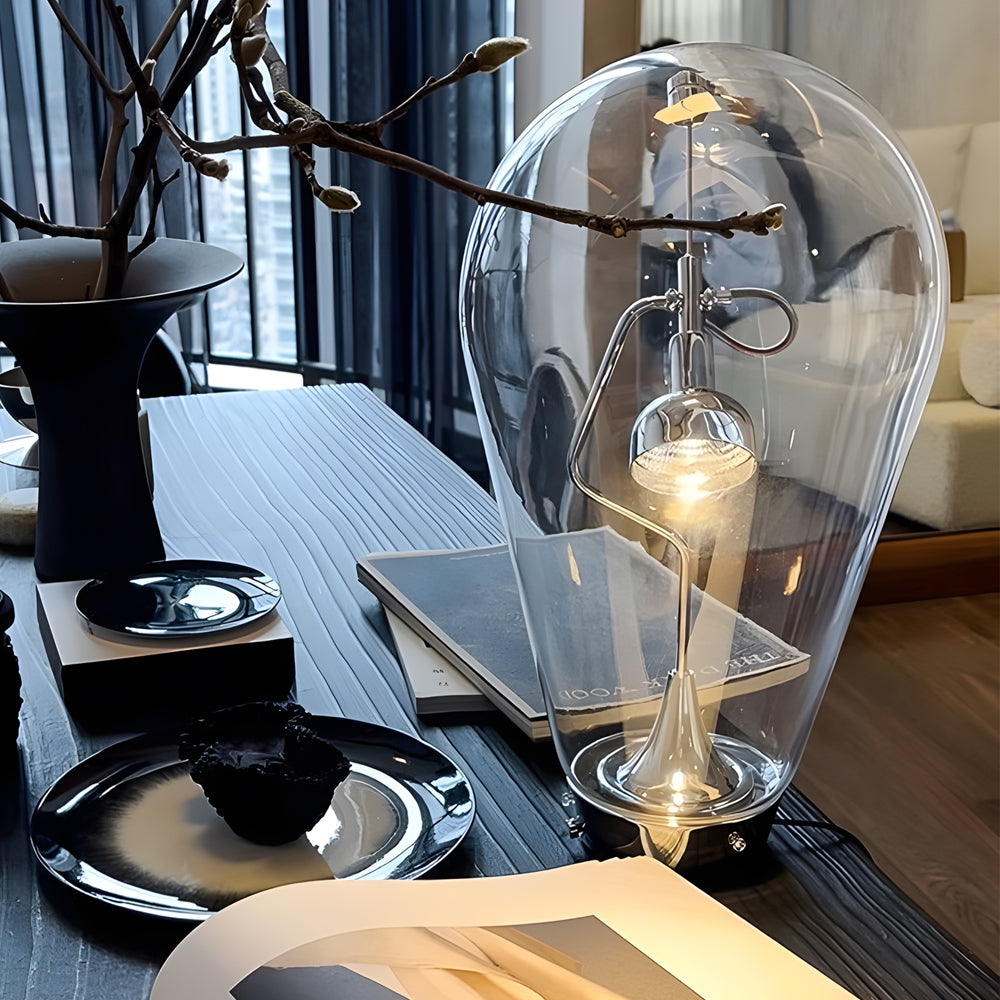 LumiMagnet – Tischlampe aus Glas mit industrieller Magnetsteuerung und Touch-Dimmer