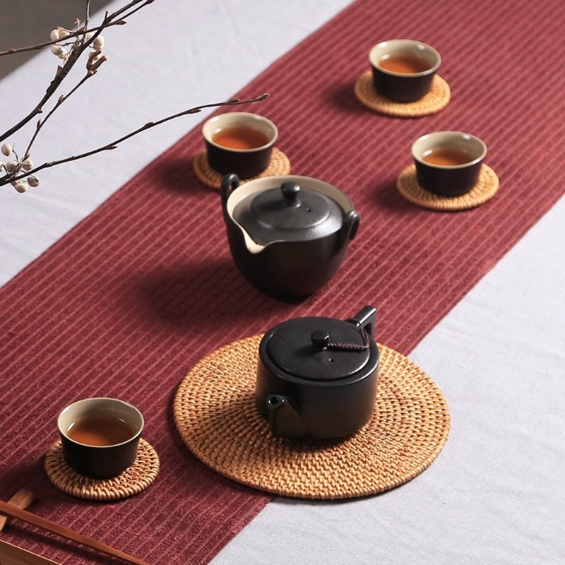 6Pcs Rattan Drink Coaster Set