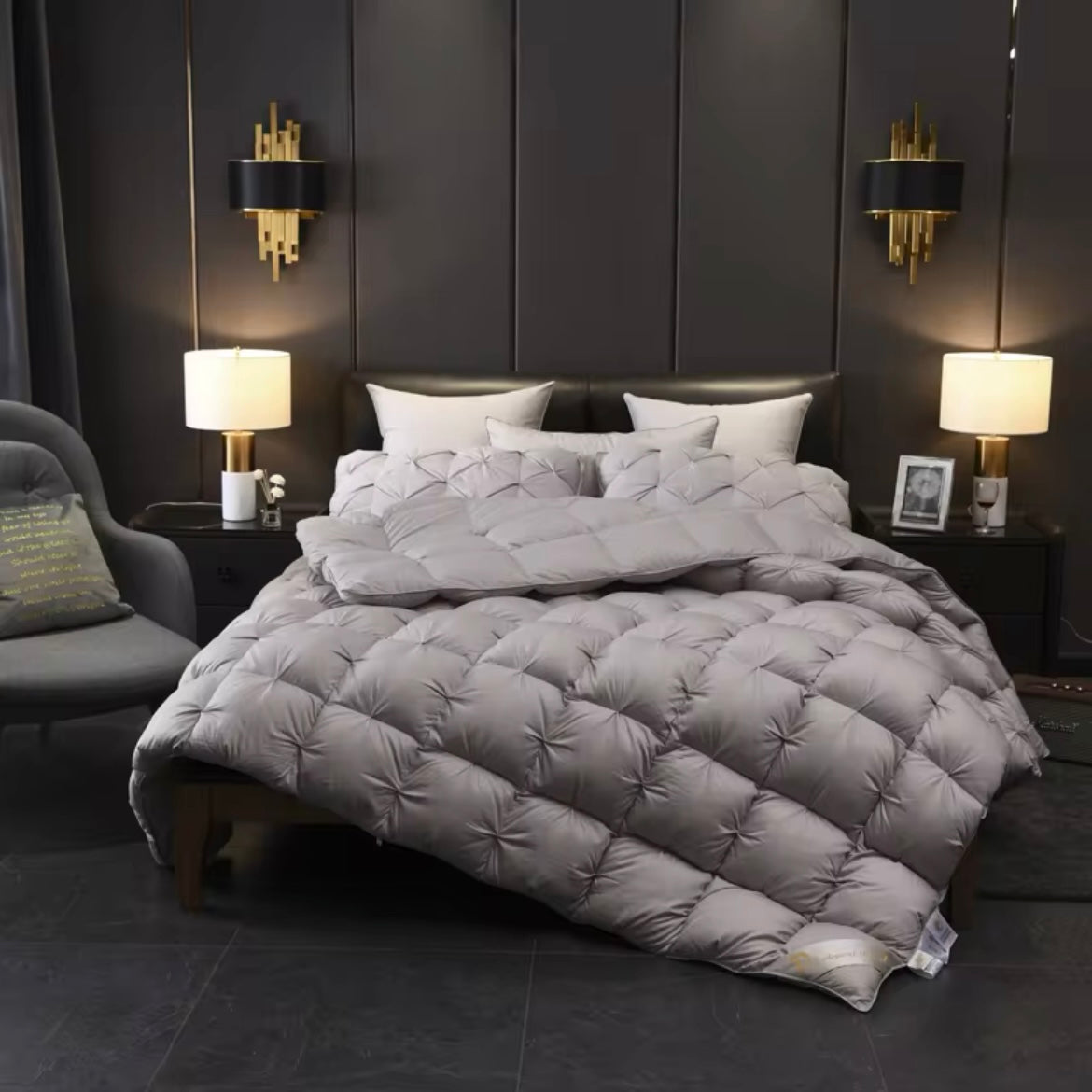 Couette en duvet d'oie gris Splendore