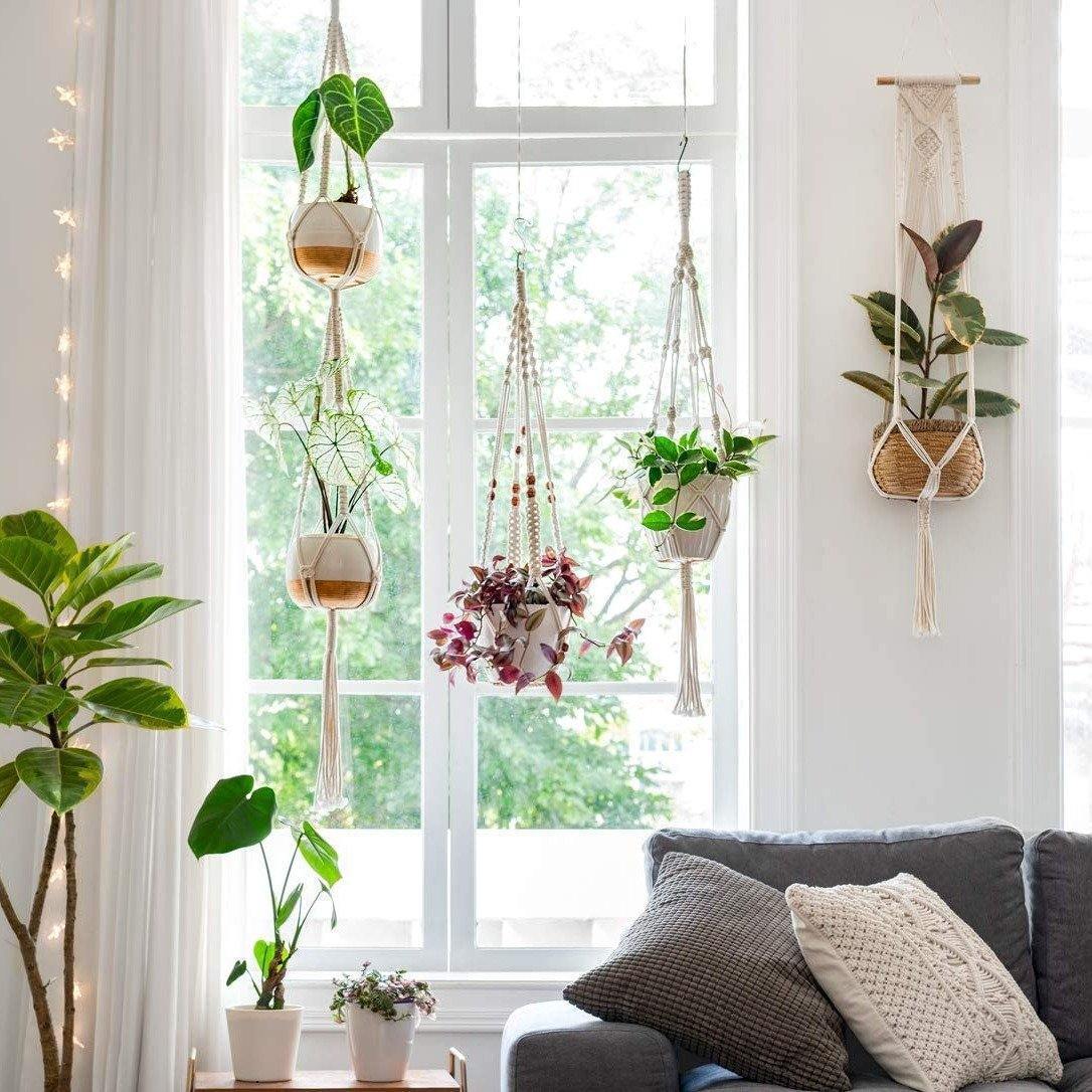 4-delige handgemaakte Boho Macrame plantenhangerset