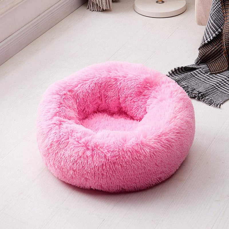 Lit rond en peluche pour chien en forme de beignet apaisant pour petits et grands chiens