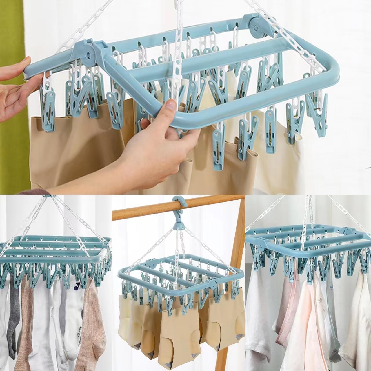 Cintre de séchage à 32 clips – Support à linge pliable peu encombrant pour chaussettes, sous-vêtements et articles délicats