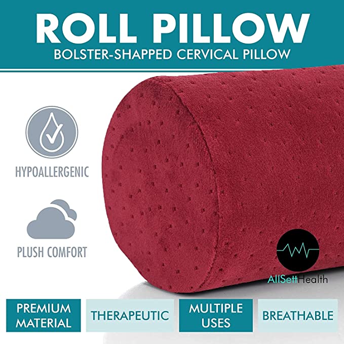 Bamboo Red Round Cervical Roll Cylinder Bolster Pillow- Solorfit