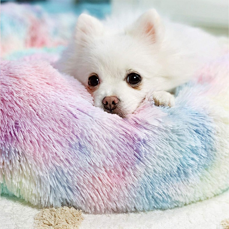 Runde Regenbogen Extra Plüsch Beruhigende Donut Hundebetten