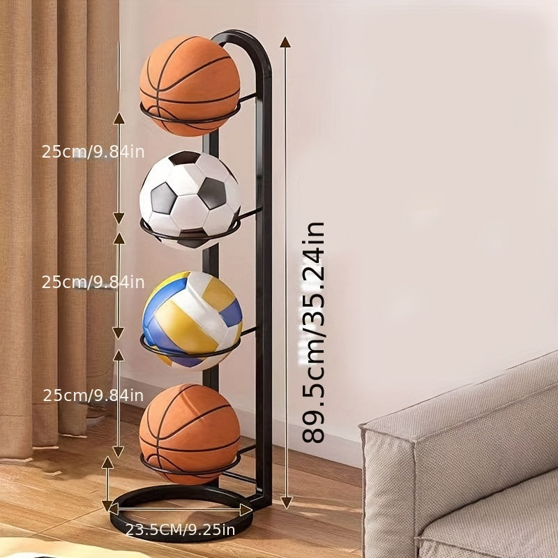 Portable Carbon Steel Ball Storage Rack - Display Stand for Basketball, Football, and Volleyball