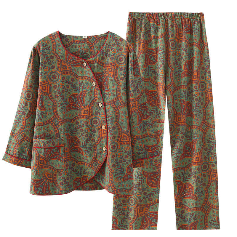 Vintage Jacquard Rundhals-Loungewear-Set