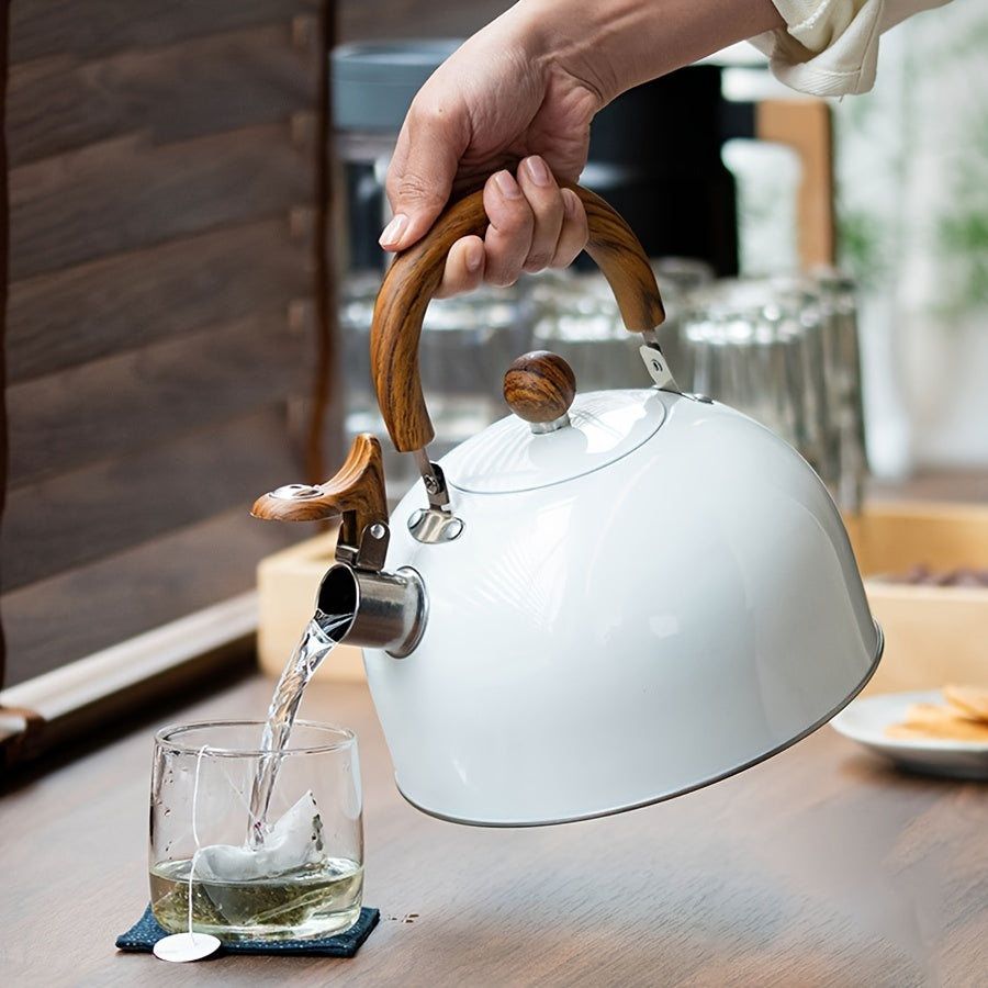 Hervidor de agua con silbato de 3 l con detalles de madera