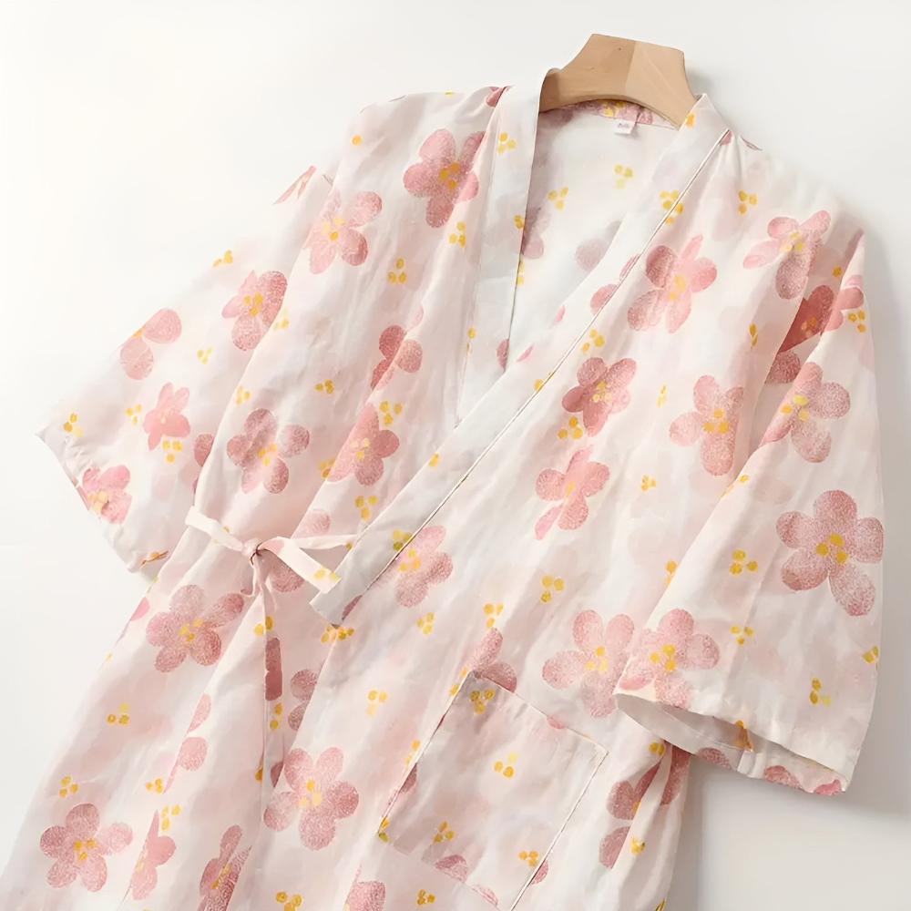 Women's Floral Pattern Cotton Bathrobe