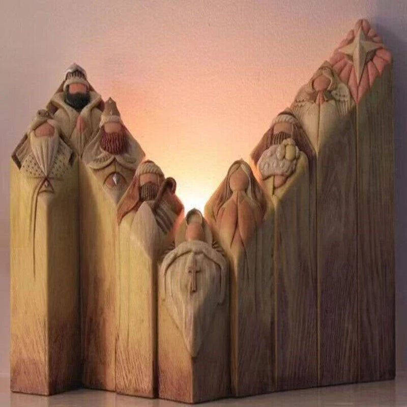 Tresøylestatuer fra himmelen Nativity