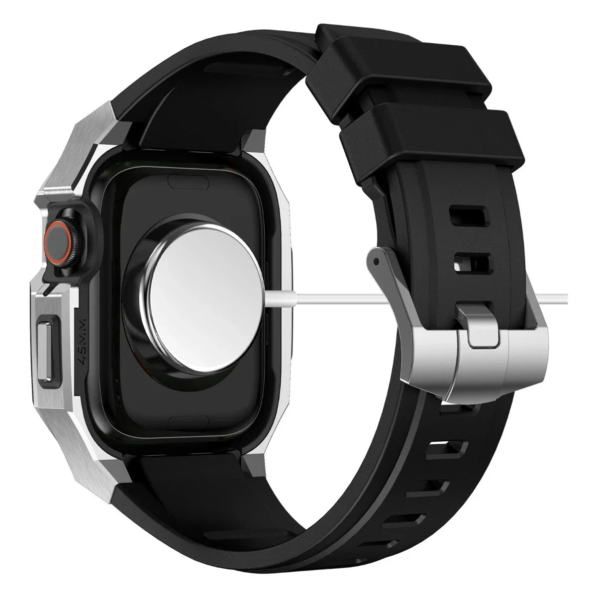 Boîtier en acier inoxydable avec bracelet en caoutchouc fluoré AP9009 pour Apple Watch