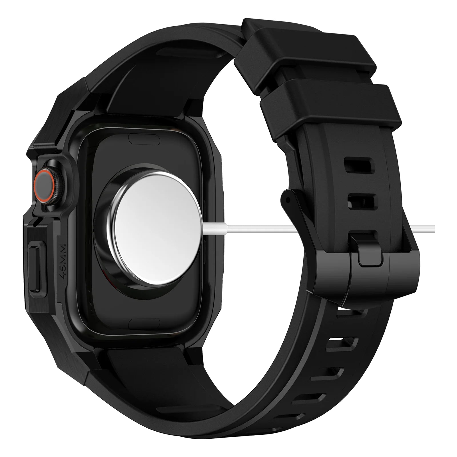 Boîtier en acier inoxydable avec bracelet en caoutchouc fluoré AP9009 pour Apple Watch