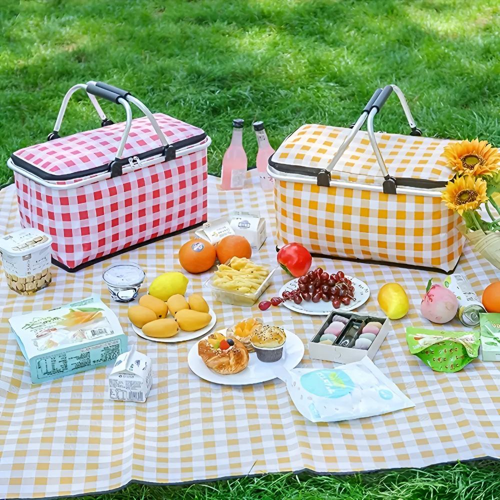 Cesta de picnic plegable a cuadros