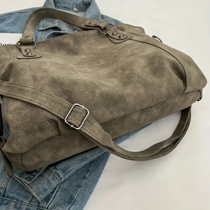 Stor Suede-stil Vintage Crossbody Tote Bag