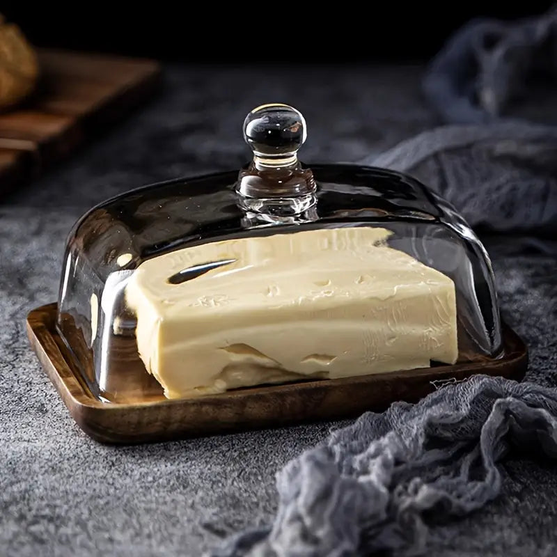 Wood & Glass Butter Dish