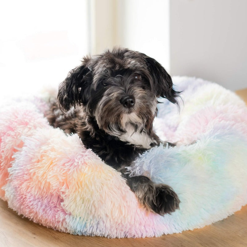 Runde Regenbogen Extra Plüsch Beruhigende Donut Hundebetten