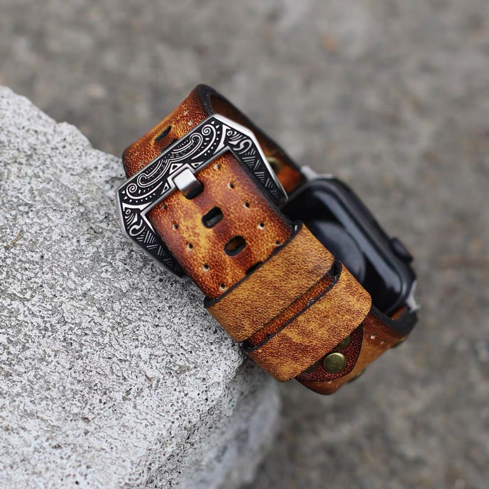 Vintage Leather Apple Watch Band - Rivet Elements