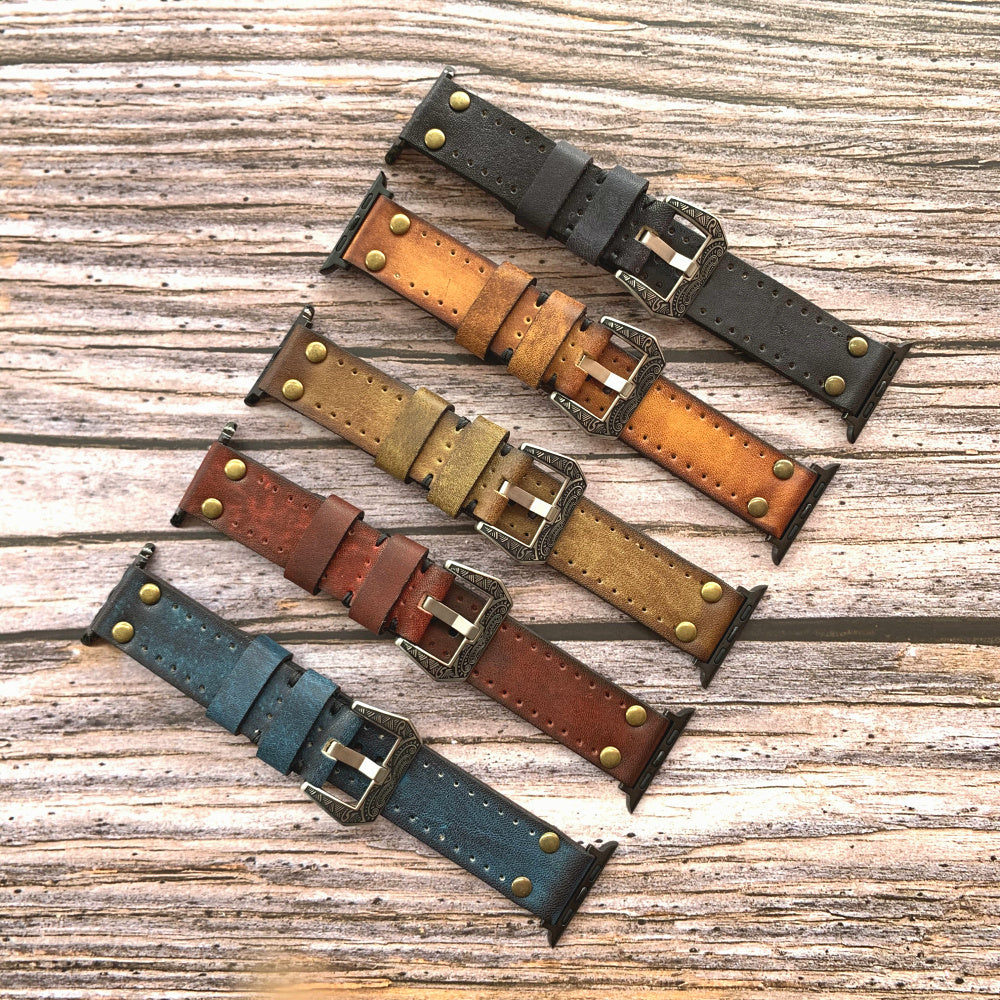 Vintage Leather Apple Watch Band - Rivet Elements