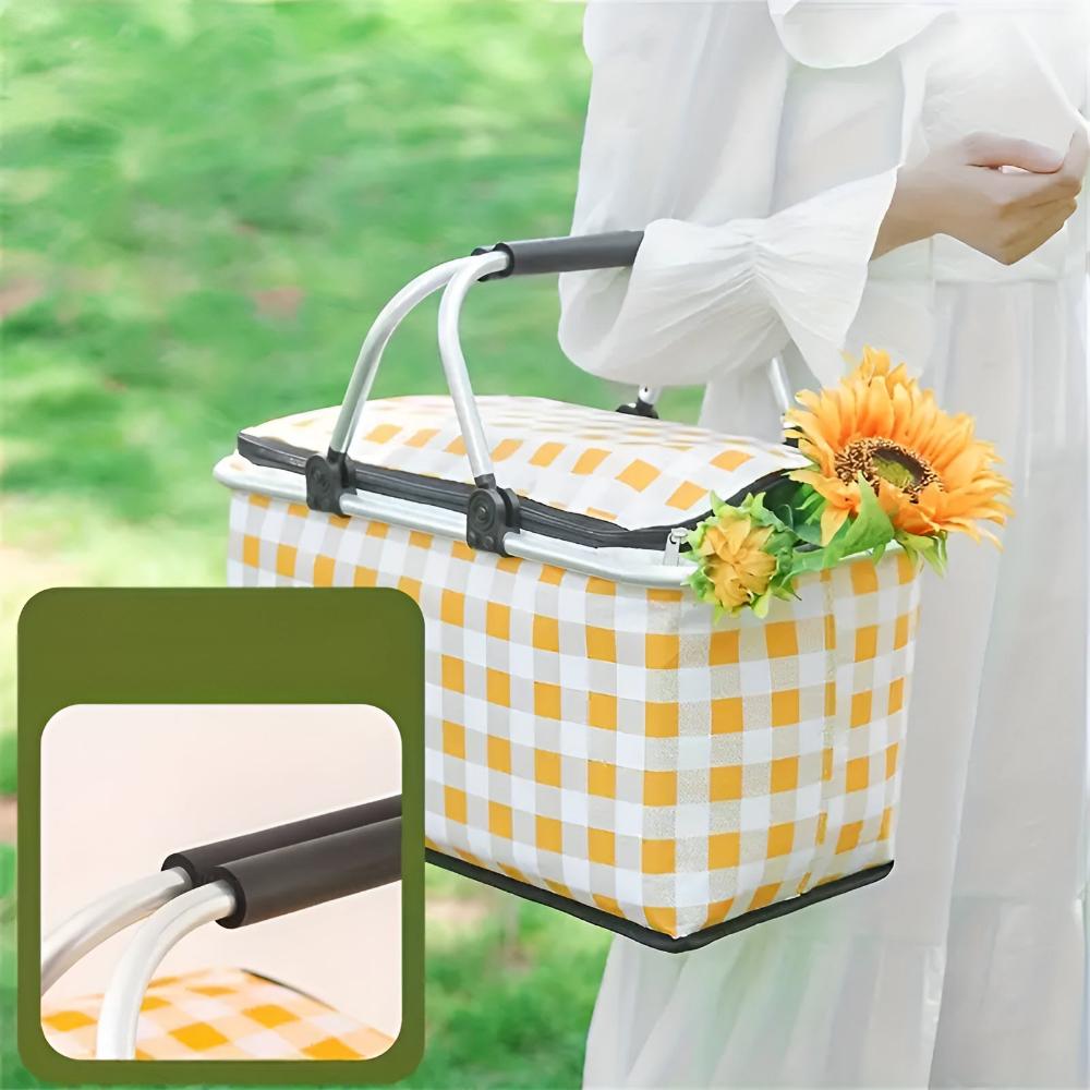 Foldable Checkered Picnic Basket