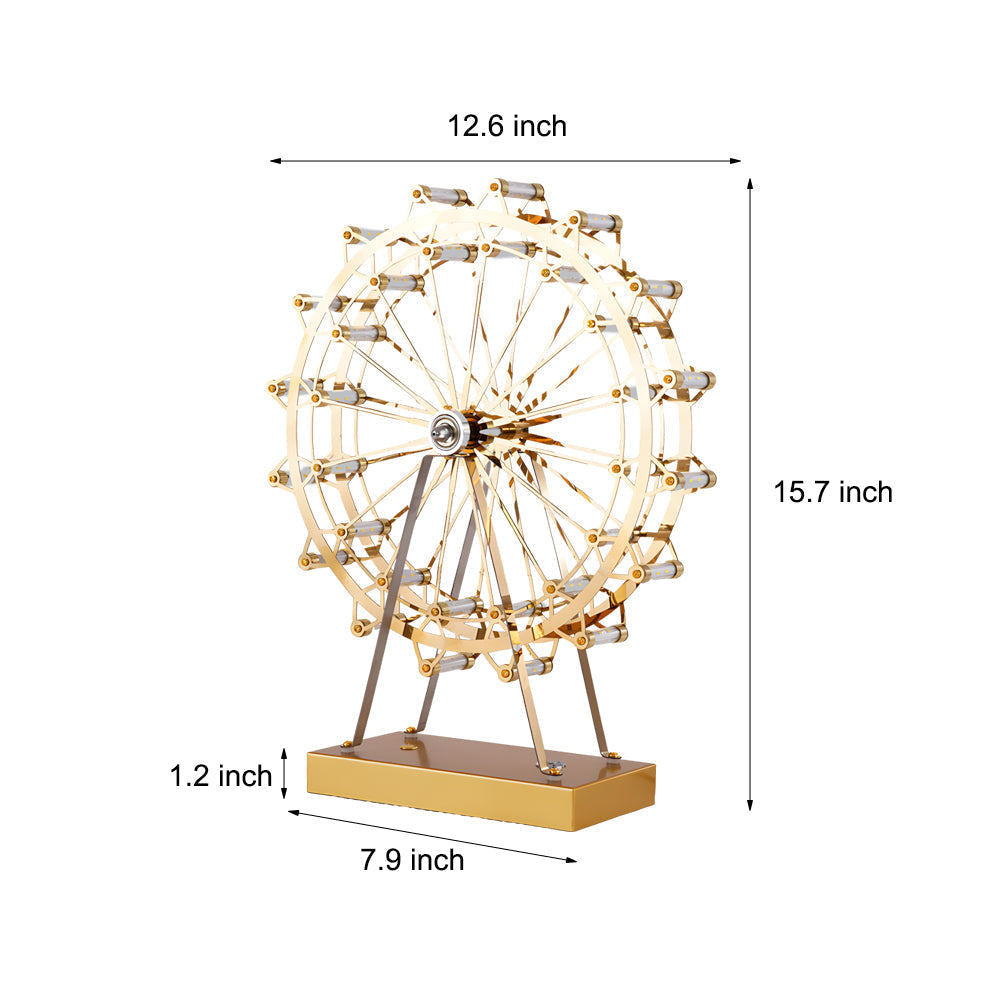 LumiFerris - Lampe de table en fer doré avec grande roue, LED intégrée et interrupteur tactile