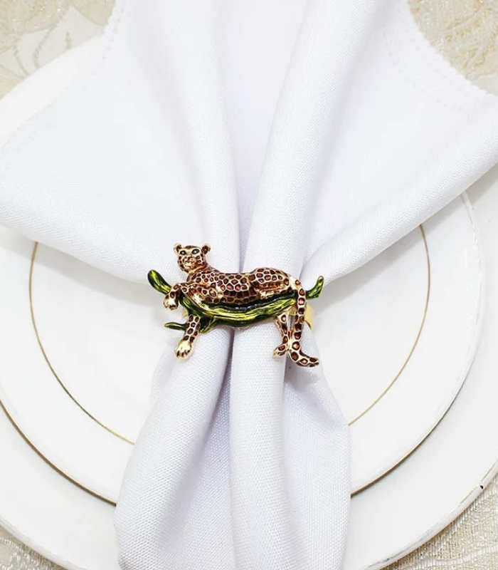 12 Pcs Set Leopard Napkin Rings Alloy 5 cm