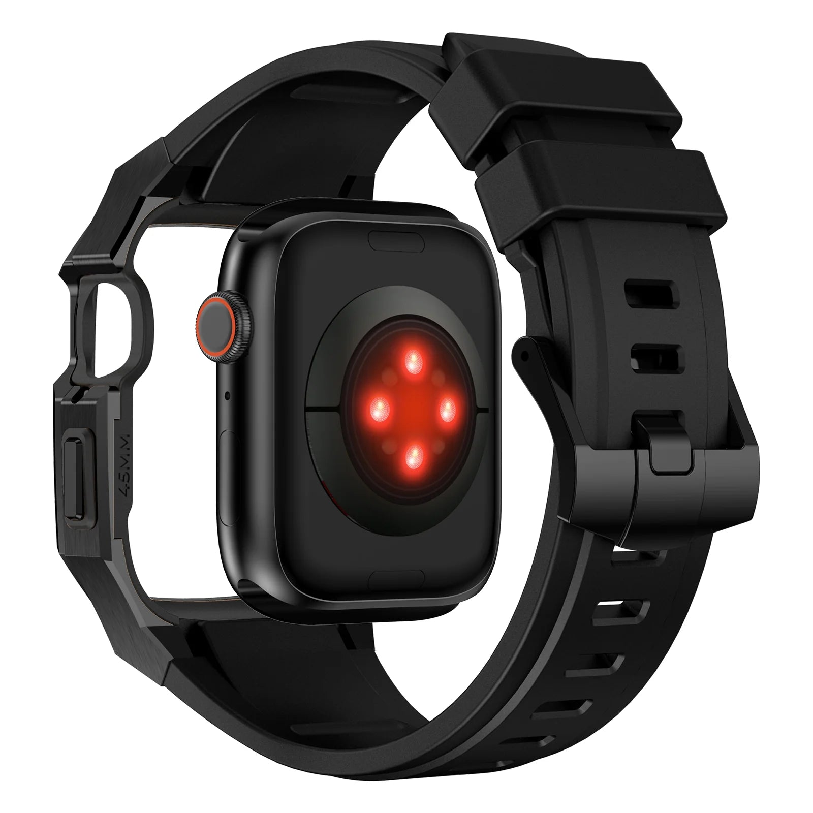 Boîtier en acier inoxydable avec bracelet en caoutchouc fluoré AP9009 pour Apple Watch