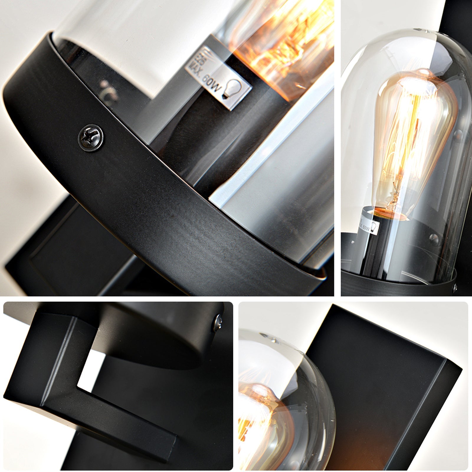 Black Wall Sconce Lighting with Glass Shade