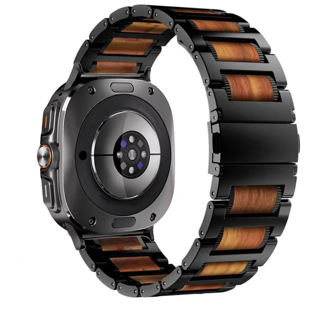 Banda de reloj de madera de sándalo rojo natural y metal para Samsung Watch Ultra