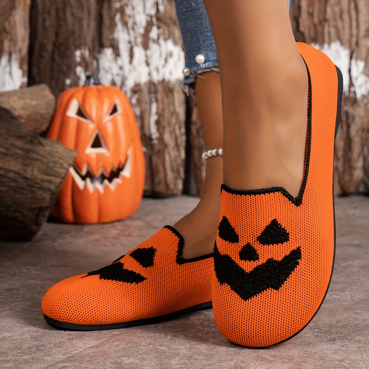 Halloween Pumpkin Print Slippers - Bella