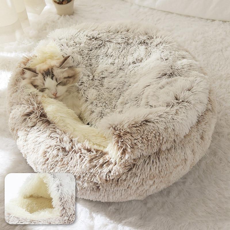 Round Plush Calming Cat Cave