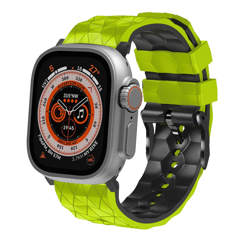 Bande de silicone de sport à motif de football bicolore pour Apple Watch