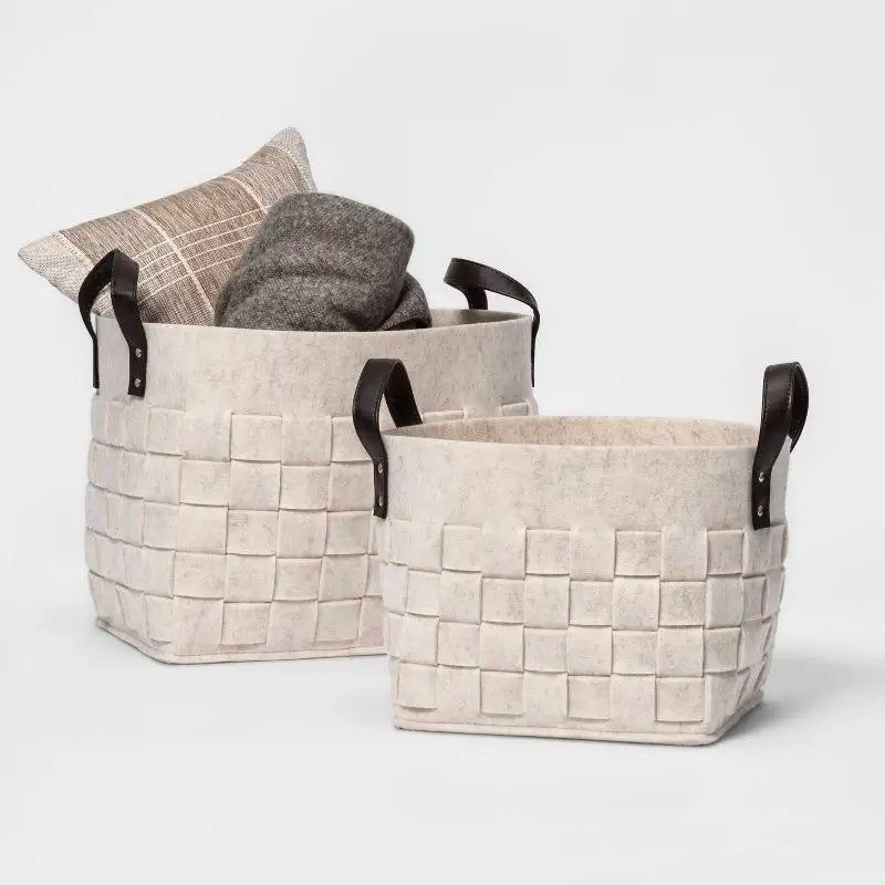 Beige Felt Storage Hamper Baskets