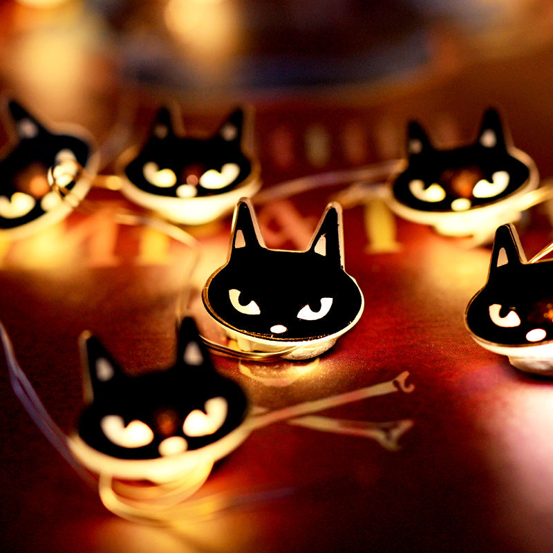 Halloween-Dekoration, LED-Beleuchtungskette in Form einer schwarzen Katze