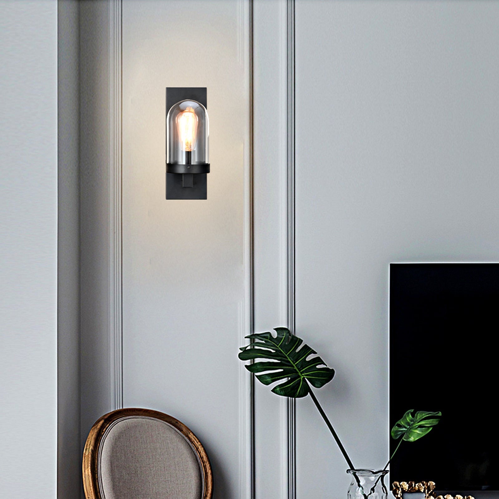 Black Wall Sconce Lighting with Glass Shade