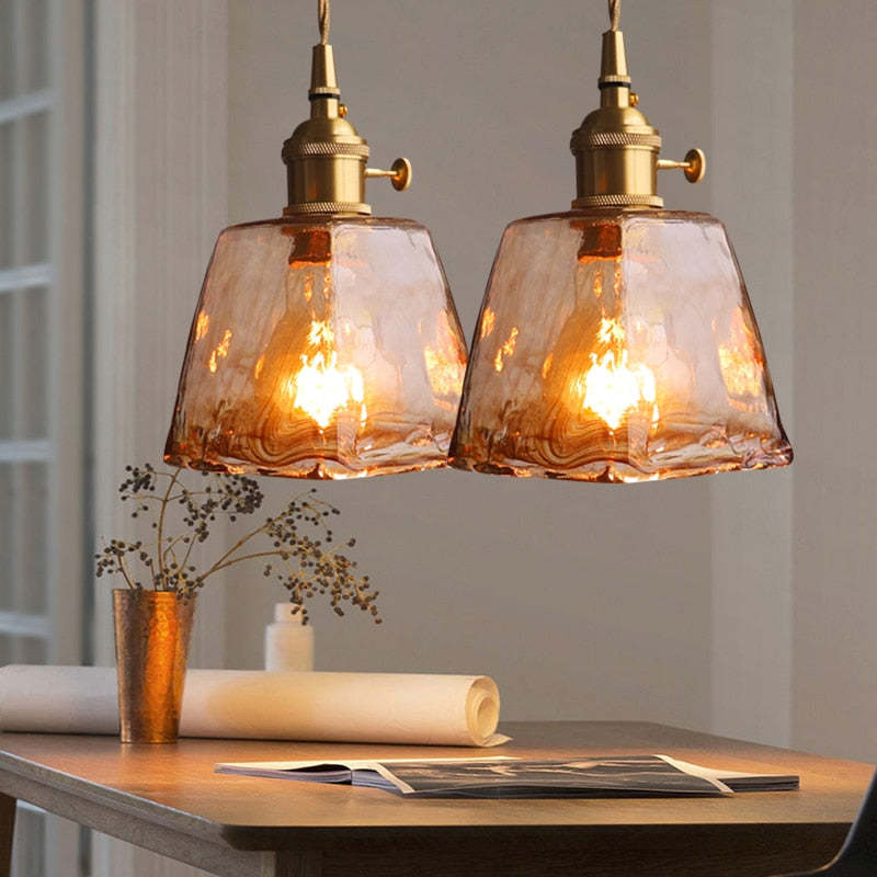 Lámparas colgantes LED retro Levy - Metal dorado y vidrio para dormitorio, salón, comedor