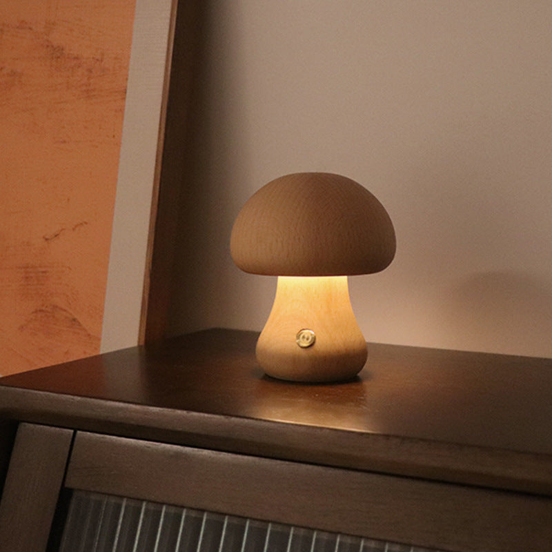 LUMONUIT | Veilleuse LED champignon en bois avec interrupteur tactile | Éclairage d'ambiance | Lampe adaptée aux enfants