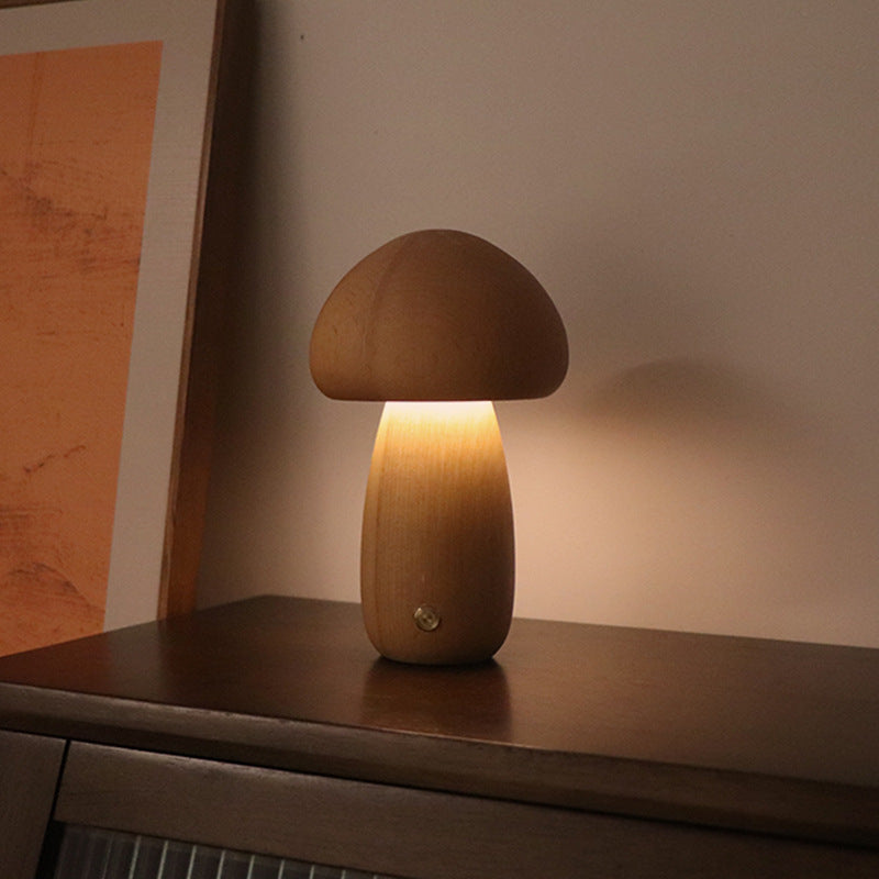 LUMONUIT | Veilleuse LED champignon en bois avec interrupteur tactile | Éclairage d'ambiance | Lampe adaptée aux enfants