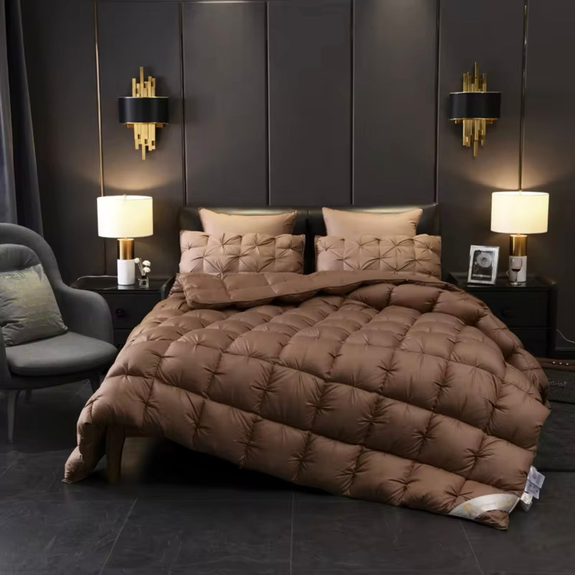 Couette en duvet d'oie brun Splendore